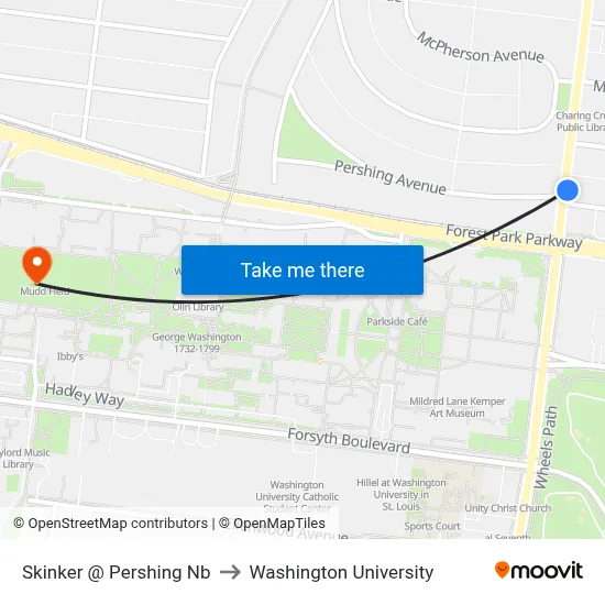 Skinker @ Pershing Nb to Washington University map