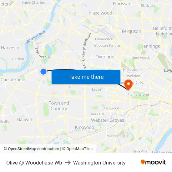 Olive @ Woodchase Wb to Washington University map