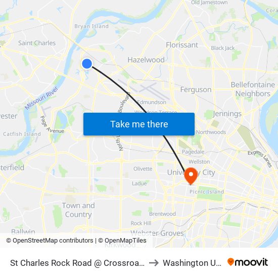 St Charles Rock Road @ Crossroads Industrial Eb to Washington University map