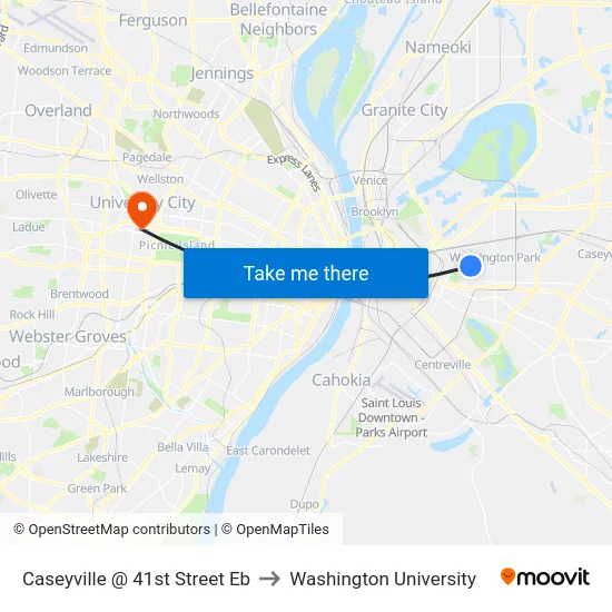 Caseyville @ 41st Street Eb to Washington University map