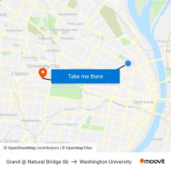 Grand @ Natural Bridge Sb to Washington University map