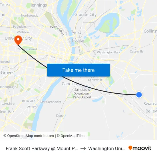Frank Scott Parkway @ Mount Pleasant Sb to Washington University map