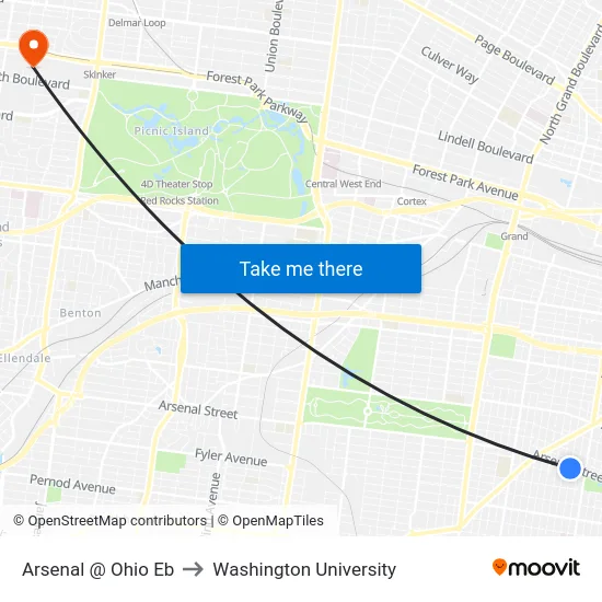 Arsenal @ Ohio Eb to Washington University map