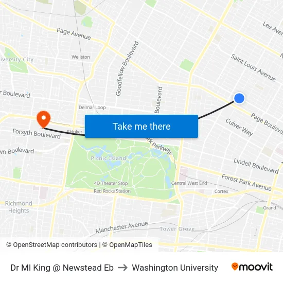 Dr Ml King @ Newstead Eb to Washington University map