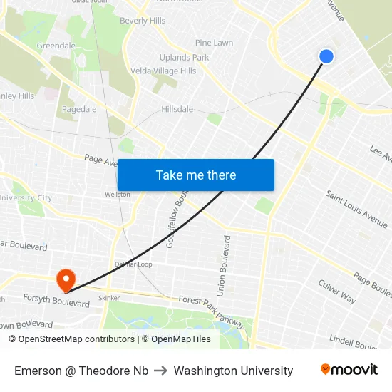 Emerson @ Theodore Nb to Washington University map