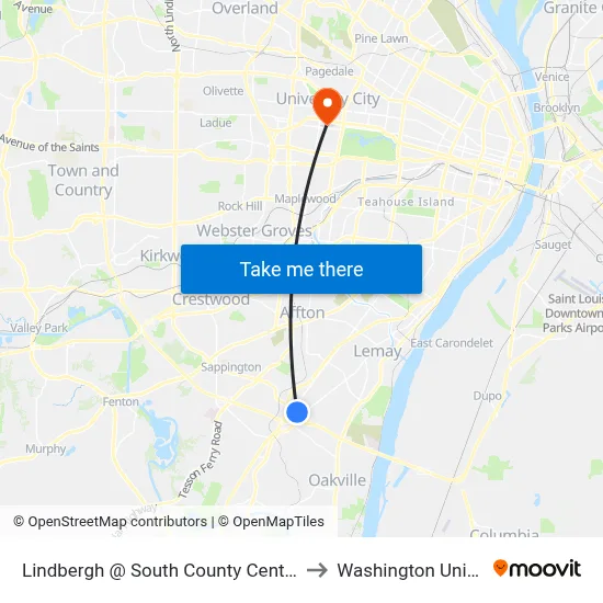 Lindbergh @ South County Center Way Eb to Washington University map