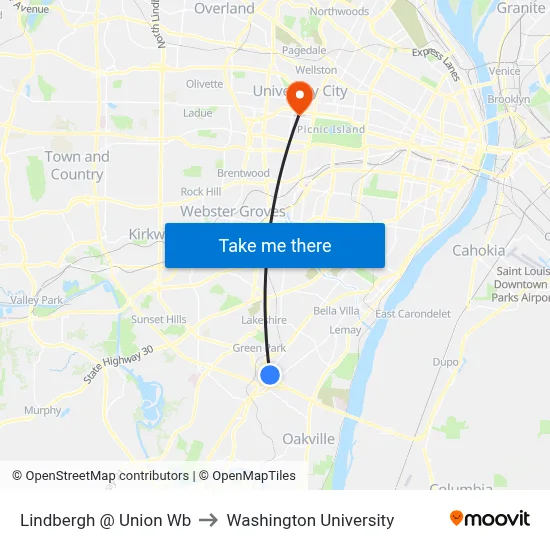 Lindbergh @ Union Wb to Washington University map