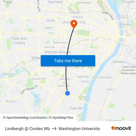 Lindbergh @ Cordes Wb to Washington University map