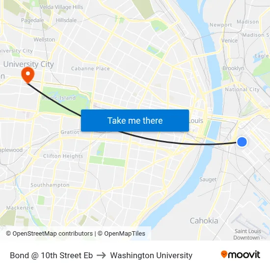 Bond @ 10th Street Eb to Washington University map