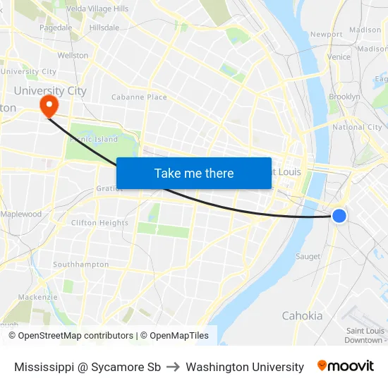 Mississippi @ Sycamore Sb to Washington University map