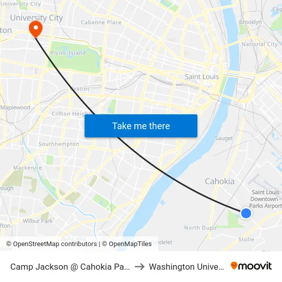Camp Jackson @ Cahokia Park Sb to Washington University map