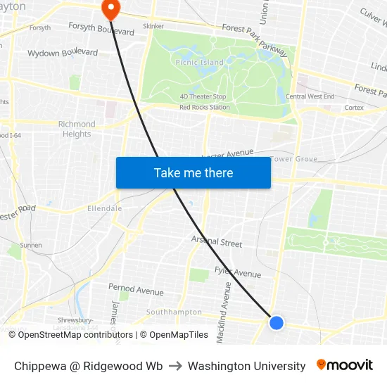 Chippewa @ Ridgewood Wb to Washington University map