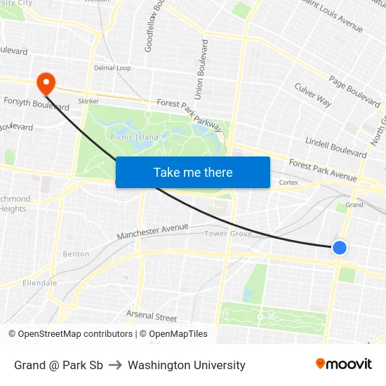 Grand @ Park Sb to Washington University map
