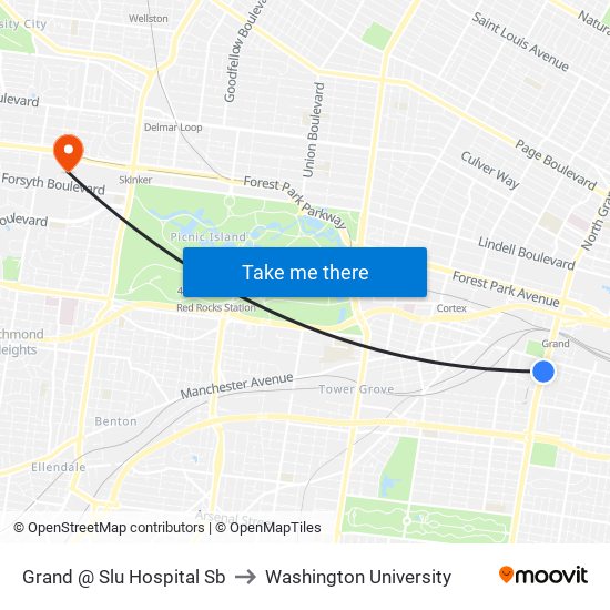 Grand @ Slu Hospital Sb to Washington University map