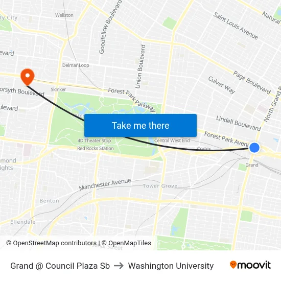 Grand @ Council Plaza Sb to Washington University map