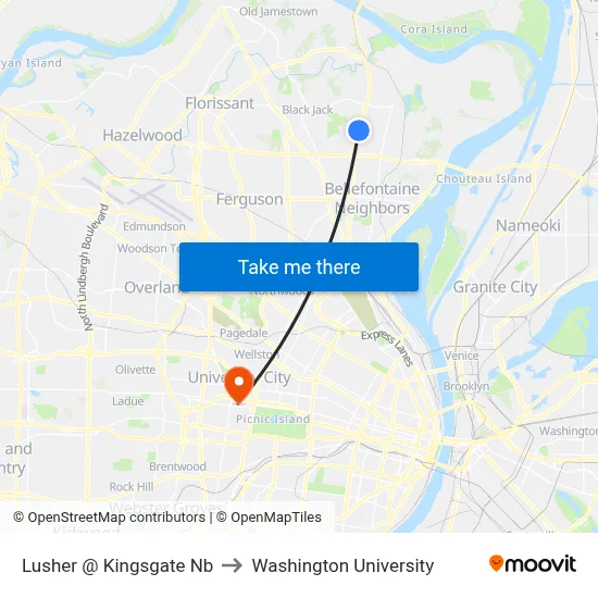 Lusher @ Kingsgate Nb to Washington University map