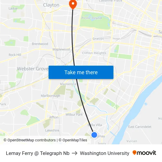 Lemay Ferry @ Telegraph Nb to Washington University map