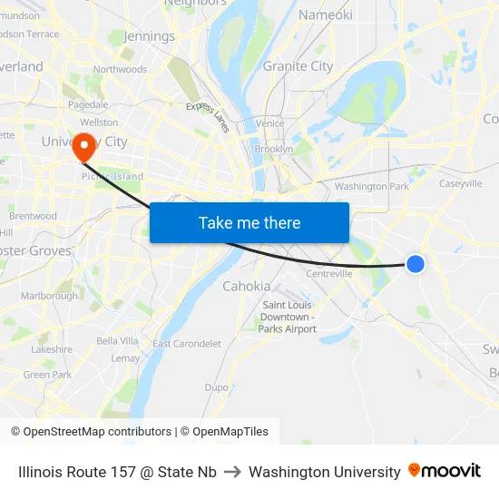 Illinois Route 157 @ State Nb to Washington University map