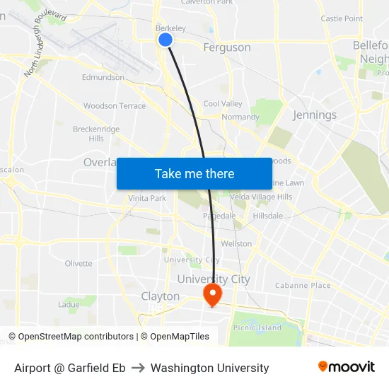 Airport @ Garfield Eb to Washington University map