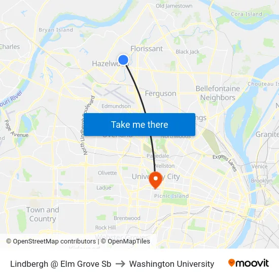 Lindbergh @ Elm Grove Sb to Washington University map