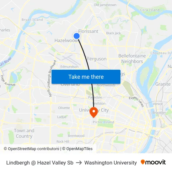 Lindbergh @ Hazel Valley Sb to Washington University map