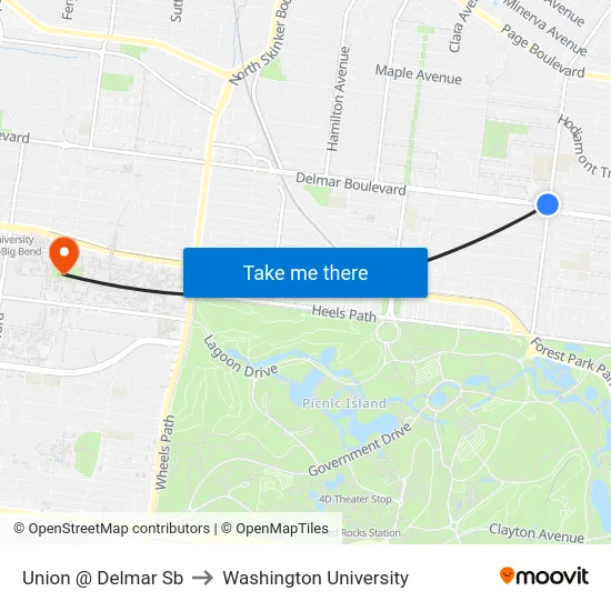 Union @ Delmar Sb to Washington University map