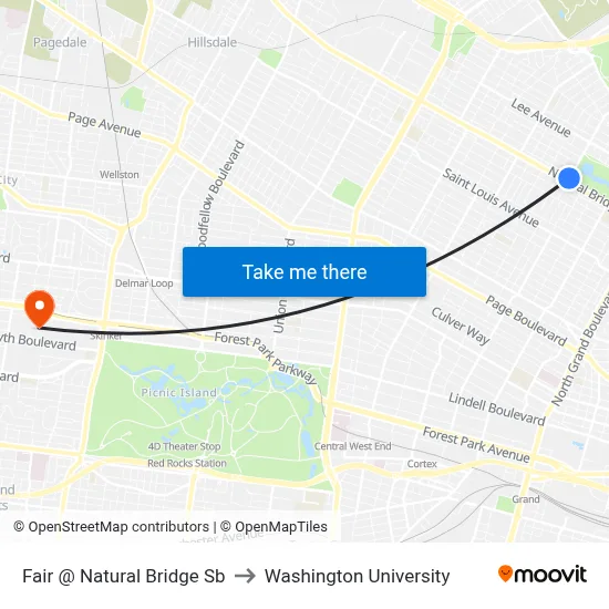 Fair @ Natural Bridge Sb to Washington University map