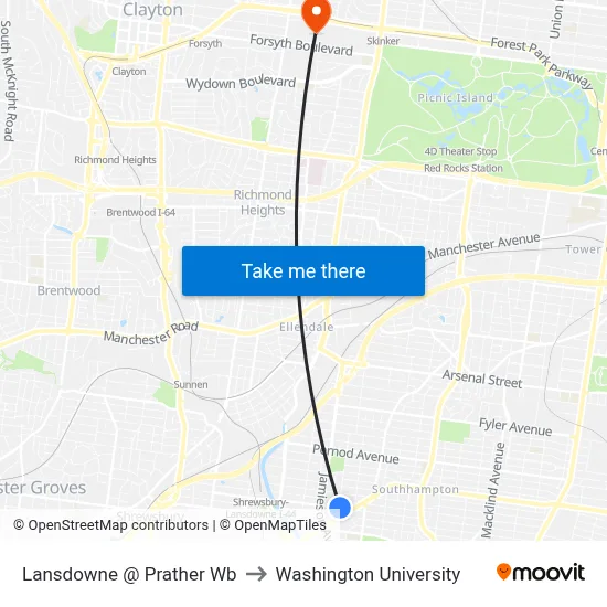 Lansdowne @ Prather Wb to Washington University map