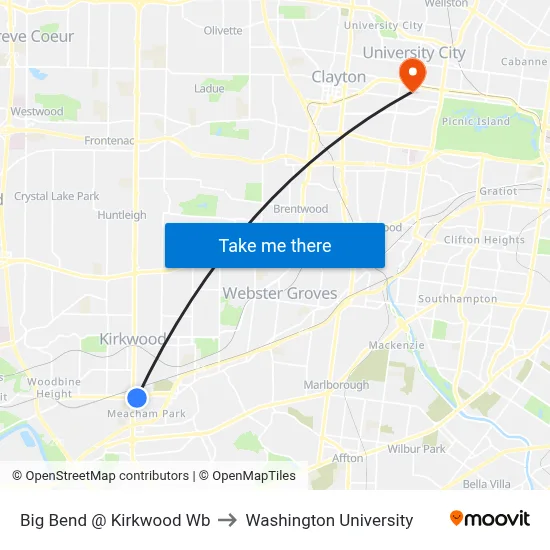 Big Bend @ Kirkwood Wb to Washington University map