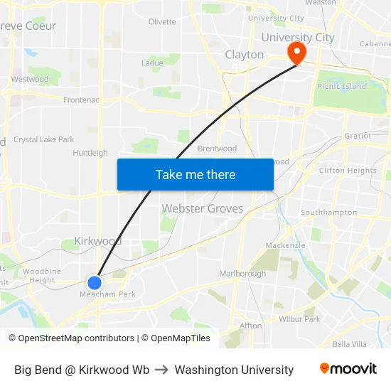 Big Bend @ Kirkwood Wb to Washington University map