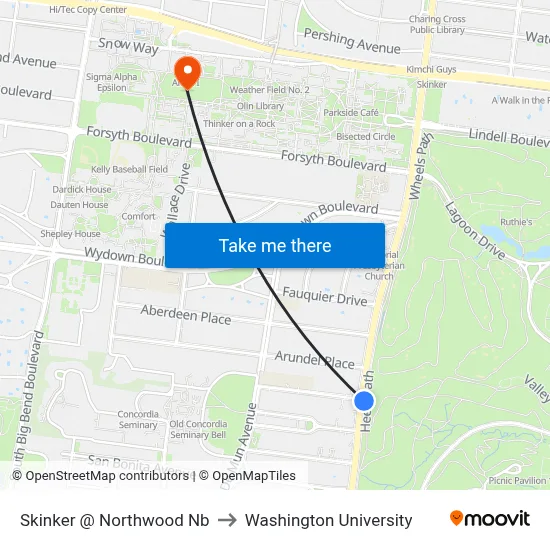Skinker @ Northwood Nb to Washington University map