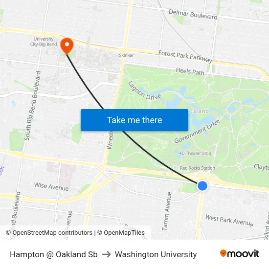 Hampton @ Oakland Sb to Washington University map