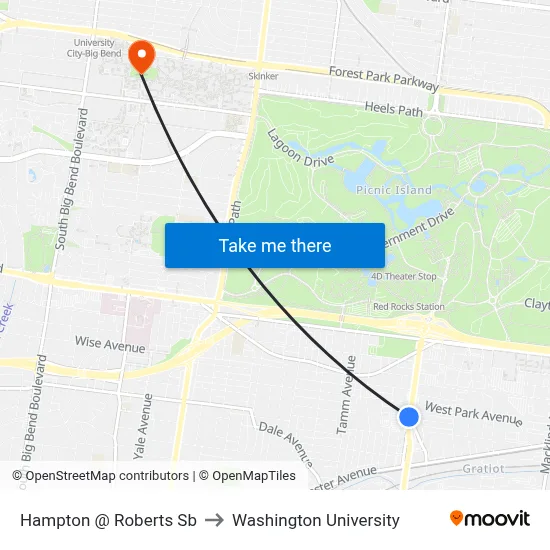 Hampton @ Roberts Sb to Washington University map