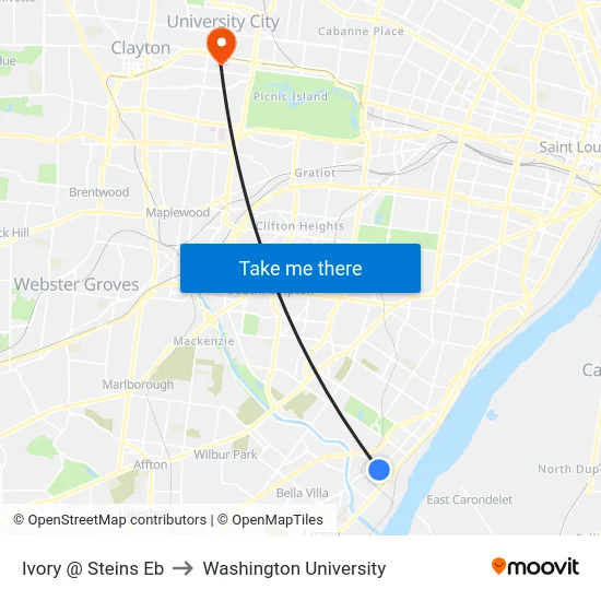 Ivory @ Steins Eb to Washington University map