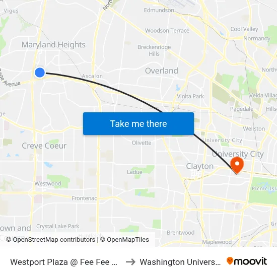 Westport Plaza @ Fee Fee Wb to Washington University map