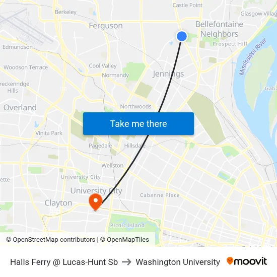 Halls Ferry @ Lucas-Hunt Sb to Washington University map