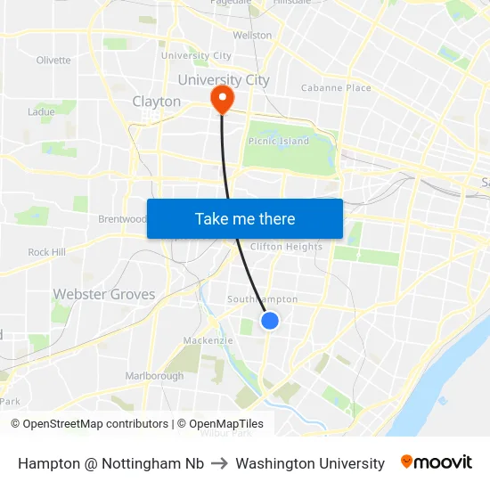 Hampton @ Nottingham Nb to Washington University map