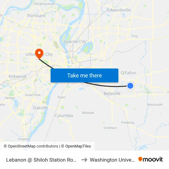 Lebanon @ Shiloh Station Road Wb to Washington University map