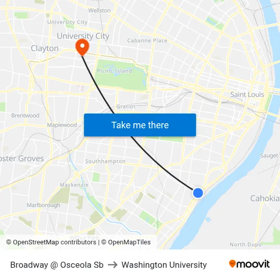 Broadway @ Osceola Sb to Washington University map