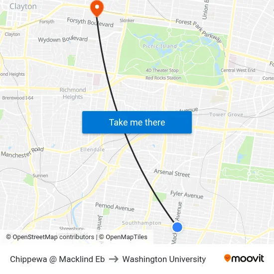 Chippewa @ Macklind Eb to Washington University map