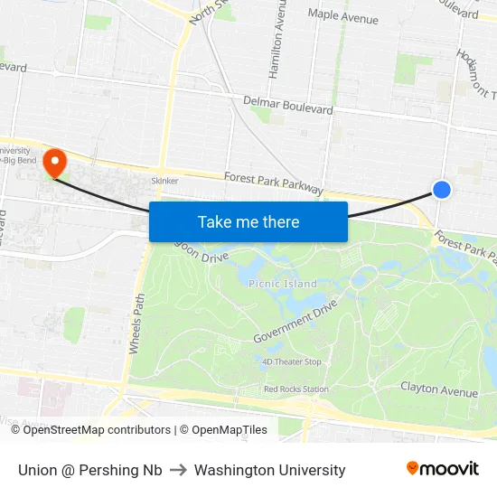 Union @ Pershing Nb to Washington University map