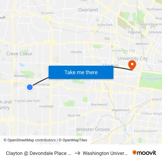 Clayton @ Devondale Place Wb to Washington University map