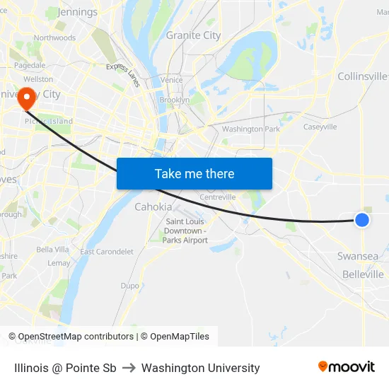 Illinois @ Pointe Sb to Washington University map