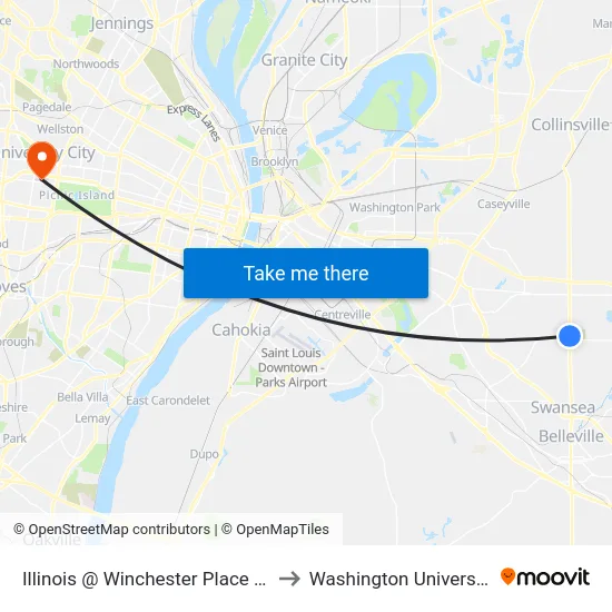 Illinois @ Winchester Place Sb to Washington University map