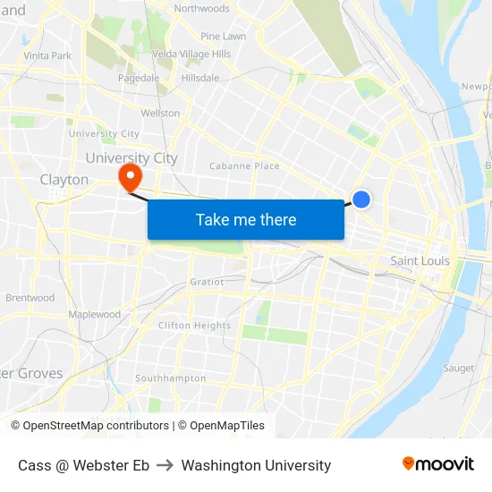 Cass @ Webster Eb to Washington University map
