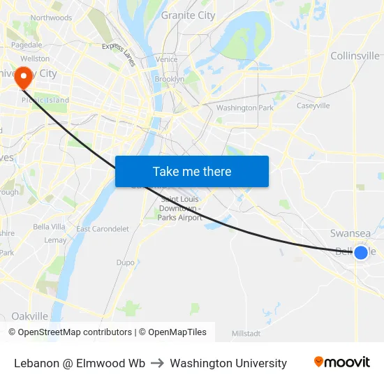 Lebanon @ Elmwood Wb to Washington University map