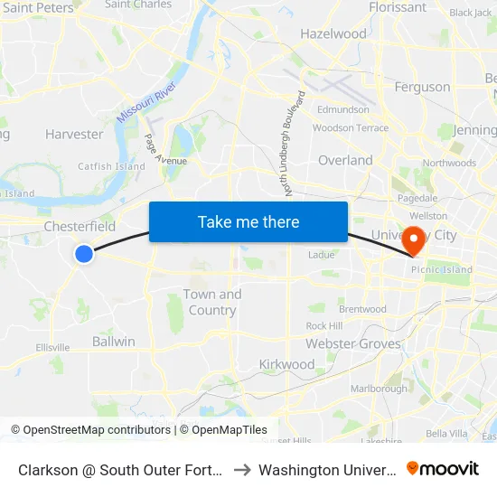 Clarkson @ South Outer Forty Nb to Washington University map