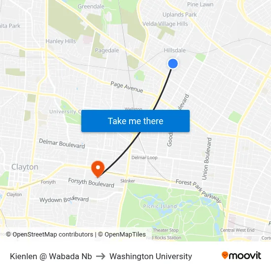 Kienlen @ Wabada Nb to Washington University map