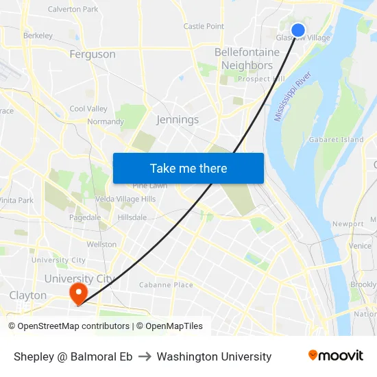 Shepley @ Balmoral Eb to Washington University map