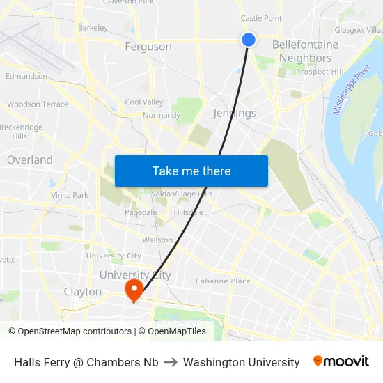 Halls Ferry @ Chambers Nb to Washington University map